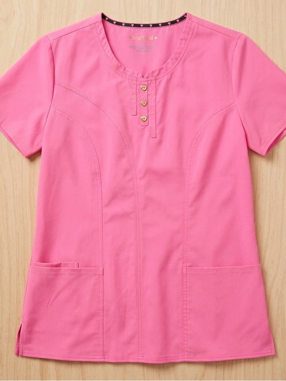 HeartSoul Girls Pink Short Sleeve Scrub Top with Heart Buttons